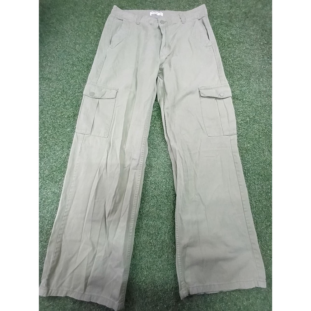Pull & Bear Cargo Pants Womens 10 Green Wide Leg Everyday‎ Wear Hiking Camping